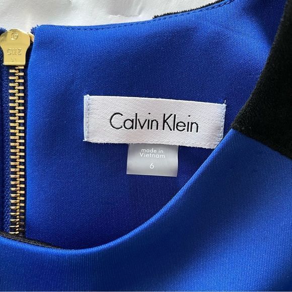 Calvin Klein Blue Scuba Knit Black Faux Suede Colorblock Sleeveless Sheath Dress - Picture 10 of 11